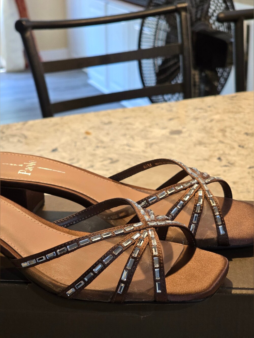 NEW Linea Paolo Ivona Choco Embellished Mesh Block Heel Slide Sandals Size 6.5